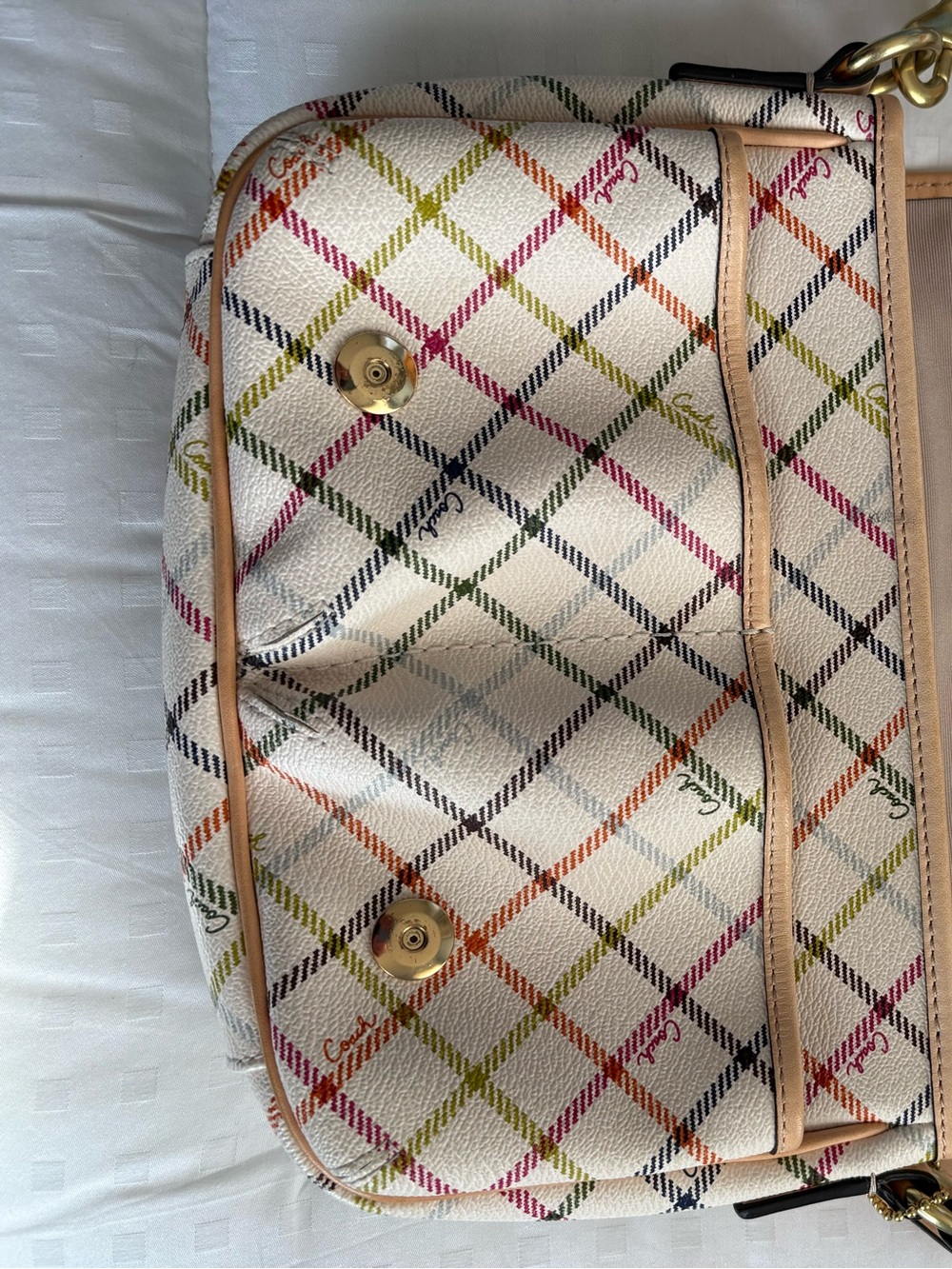 Coach Cream Crossbody with Multicolor Plaid Stitching